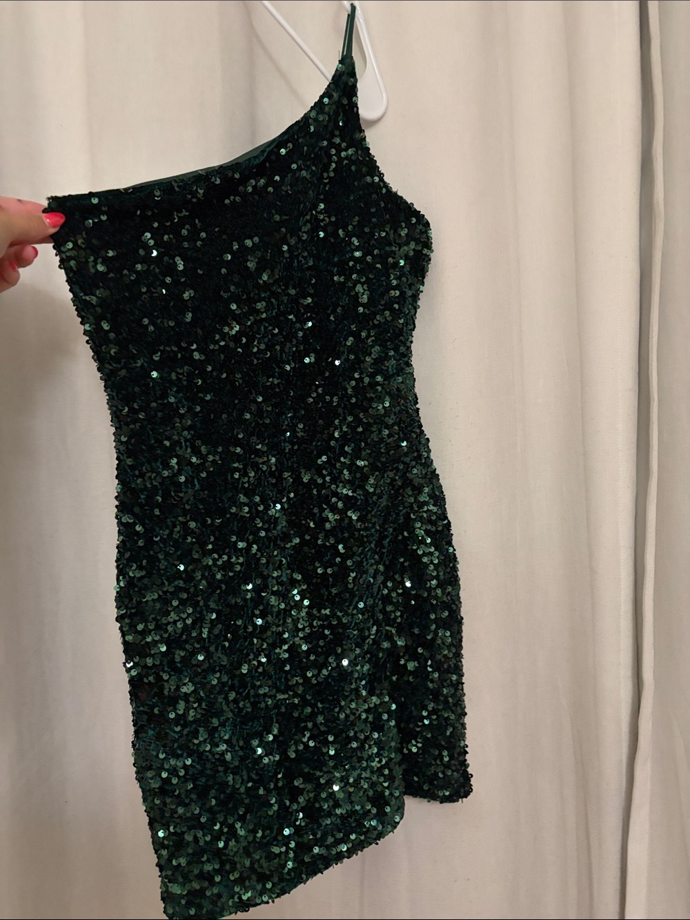 One-Shoulder Green Sequin Mini Dress